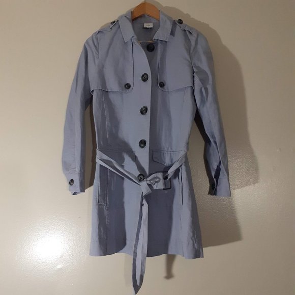 CABI Linen blend ESSENTIAL LAVENDER RUSSIAN BELTED TRENCH COAT S, measured - Picture 4 of 10